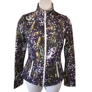 Lululemon Define Jacket Womens 4 Floral Full Zip Thumb Holes Purple Green